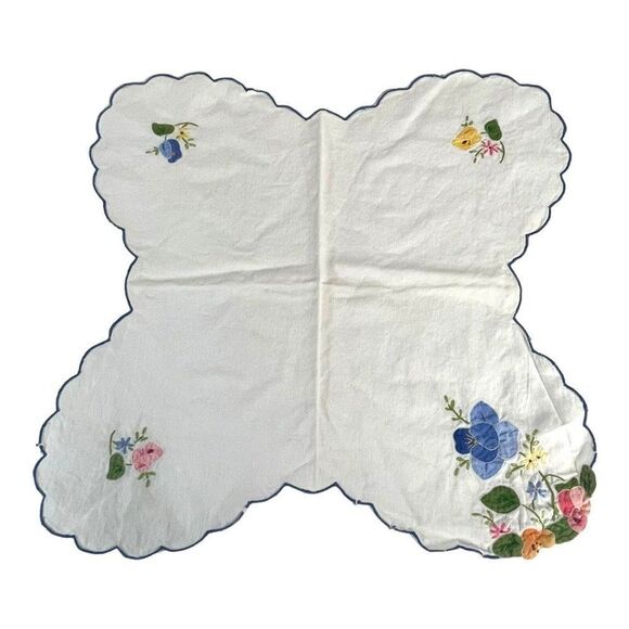 Floral Bread Basket Liner Embroidered Vintage Linen 15” Rolls Formal Flowers - Picture 1 of 8